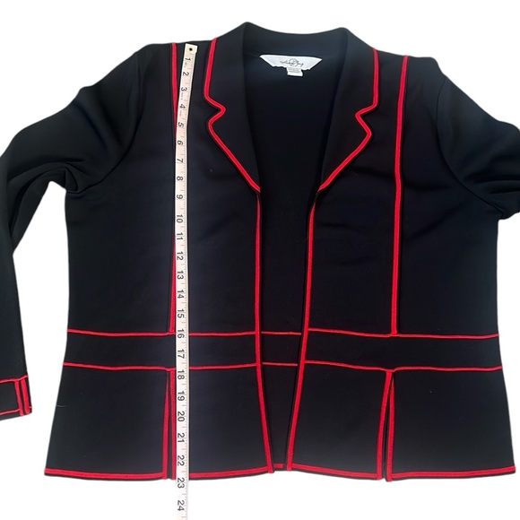 Ming Wang Black and Red Open Front Long Sleeve Knit Cardigan Size Large - Picture 11 of 12